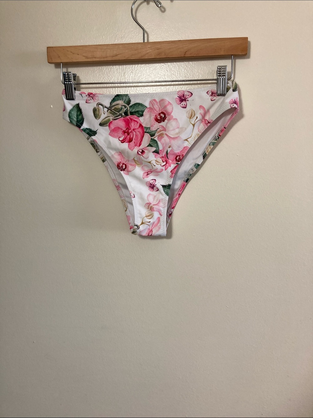 Floral High-Leg Bikini Bottoms in Pink & White
